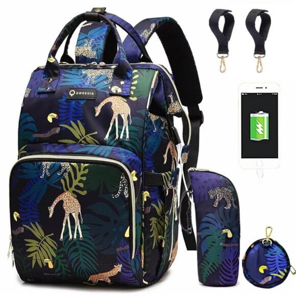 Diaper Bag Backpack, Animal Print Travel Nappy Bag with USB Charging Port - Picture 1 of 7